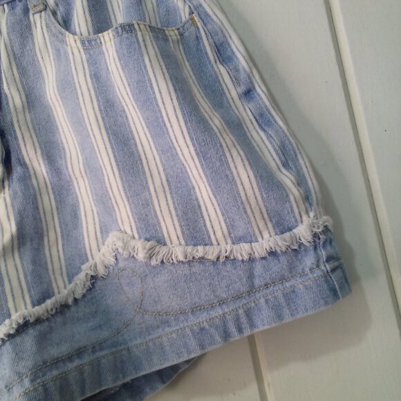 Zanadi Shorts Women 11 12 Denim Vintage High Rise Stripe Spellout Pocket Blue - Picture 5 of 16